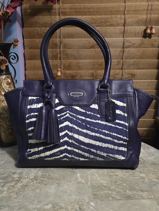 Coach Handbags - Coach Legacy Candace Purple Zebra Print Leather Satchel Purse